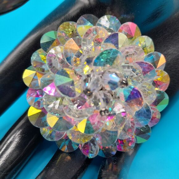 Vintage Un-Signed Vendome Aurora Borealis AB Crystal Rhinestone Brooch Pin - Picture 9 of 10